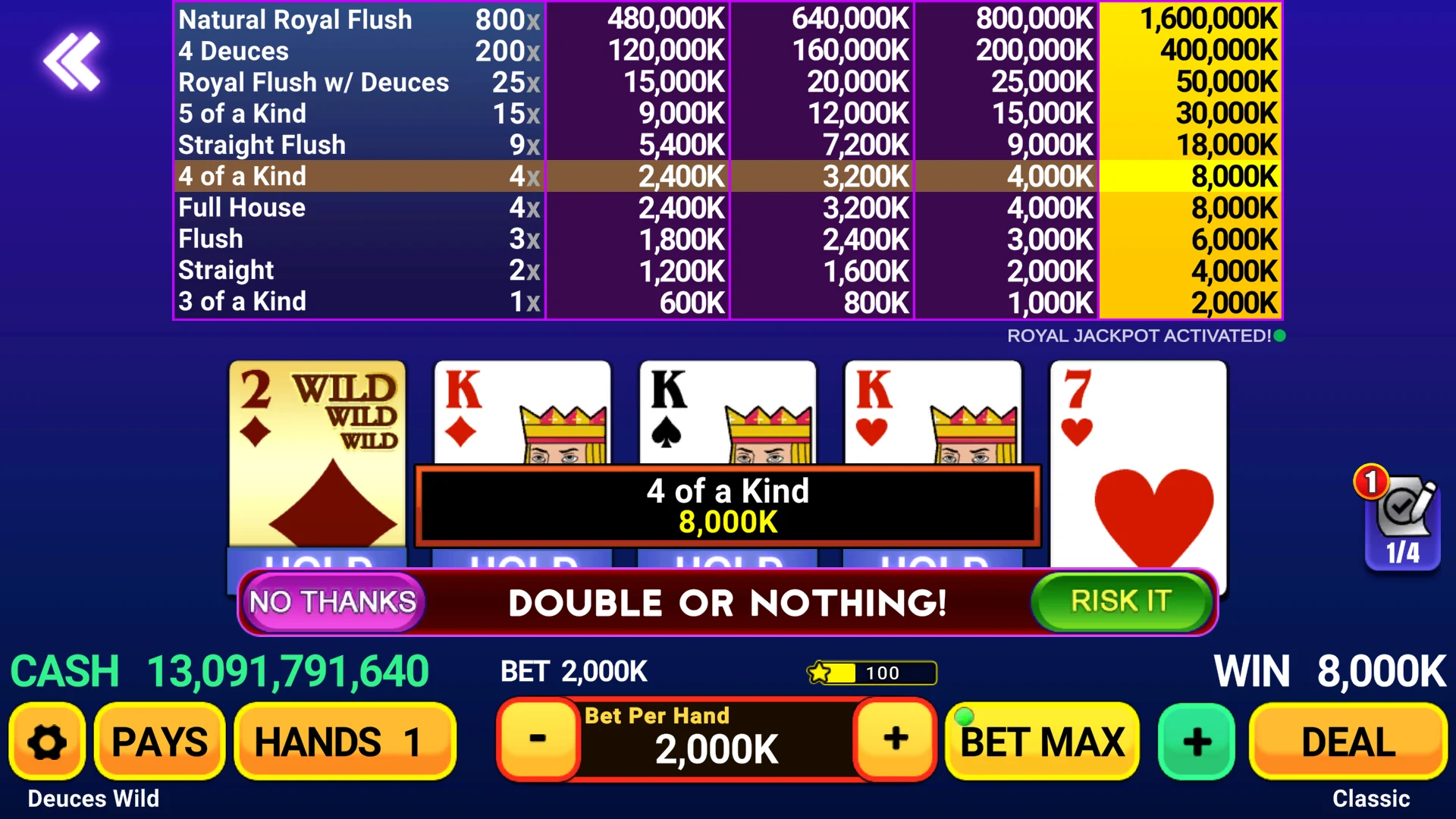 Video Poker Multi: Deuces Wild screenshot